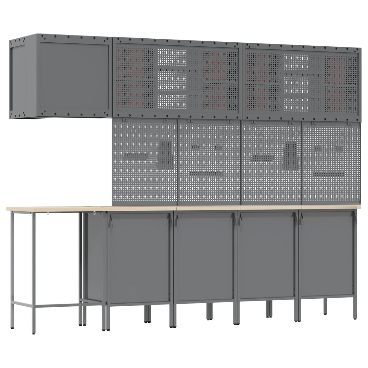 Werkkast set met lade met plank met opslag 12 pcs Rood en Grijs