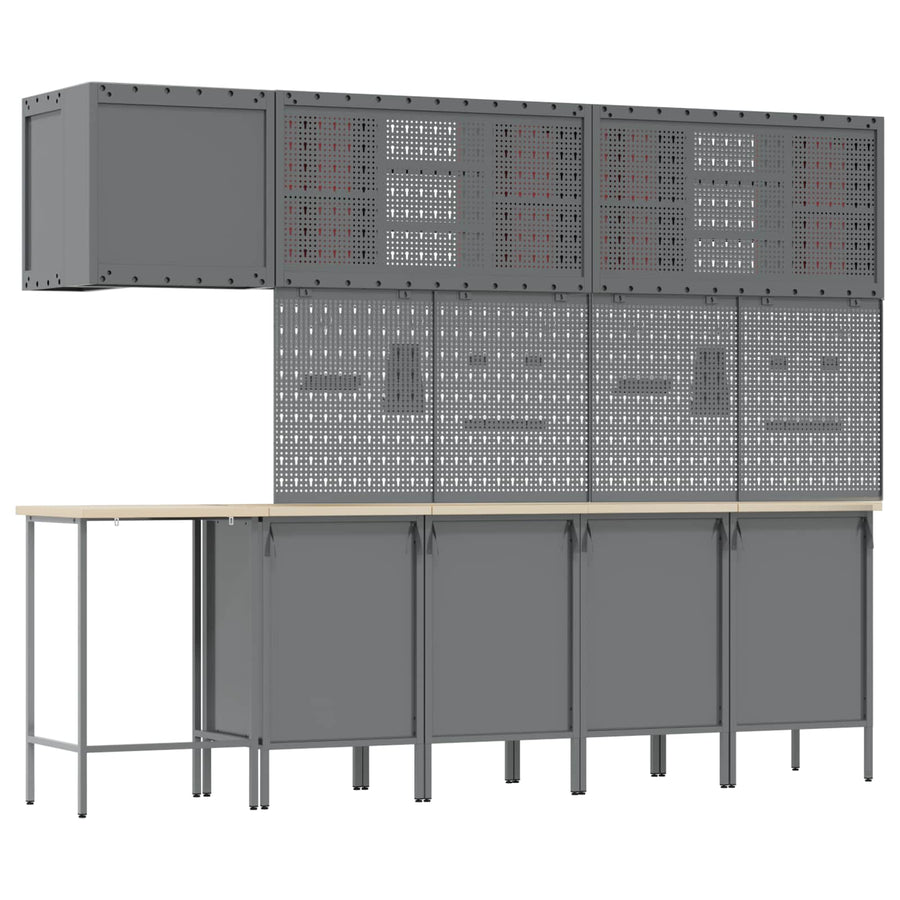 Werkkast set met lade met plank met opslag 12 pcs Rood en Grijs