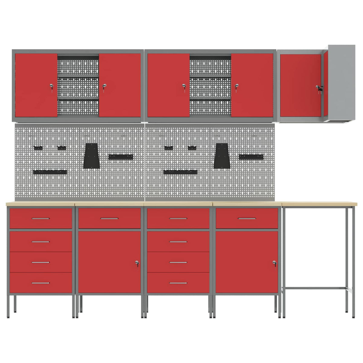 Werkkast set met lade met plank met opslag 12 pcs Rood en Grijs