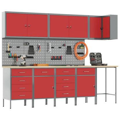 Werkkast set met lade met plank met opslag 12 pcs Rood en Grijs