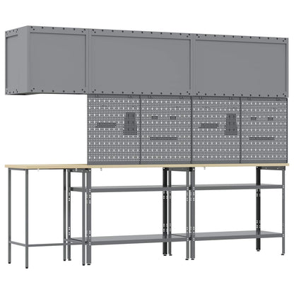 Werkkast set met plank met opslag 10 pcs Zwart en Grijs