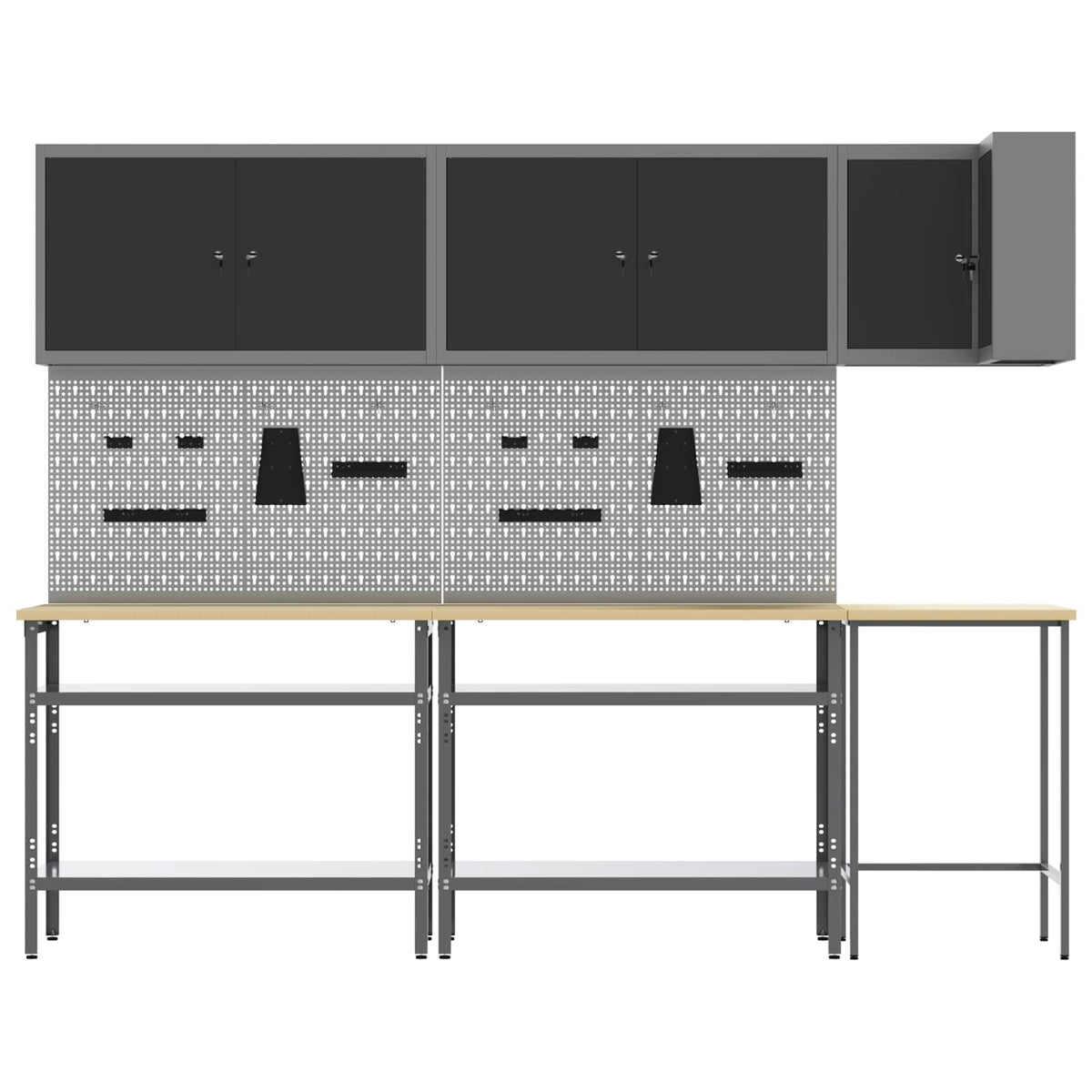 Werkkast set met plank met opslag 10 pcs Zwart en Grijs