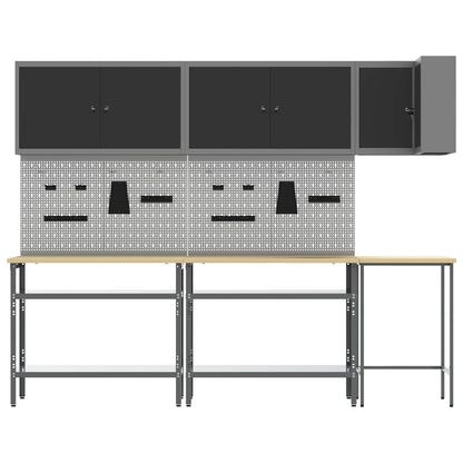 Werkkast set met plank met opslag 10 pcs Zwart en Grijs