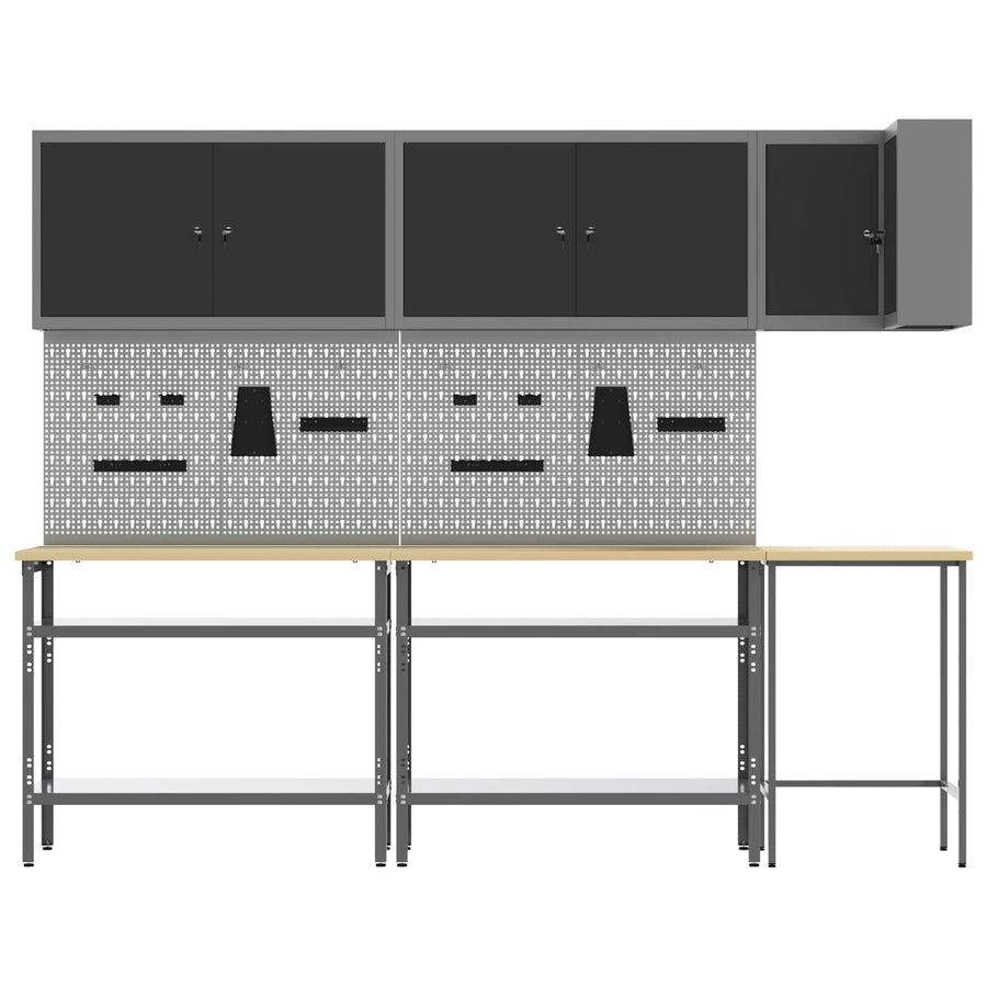 Werkkast set met plank met opslag 10 pcs Zwart en Grijs