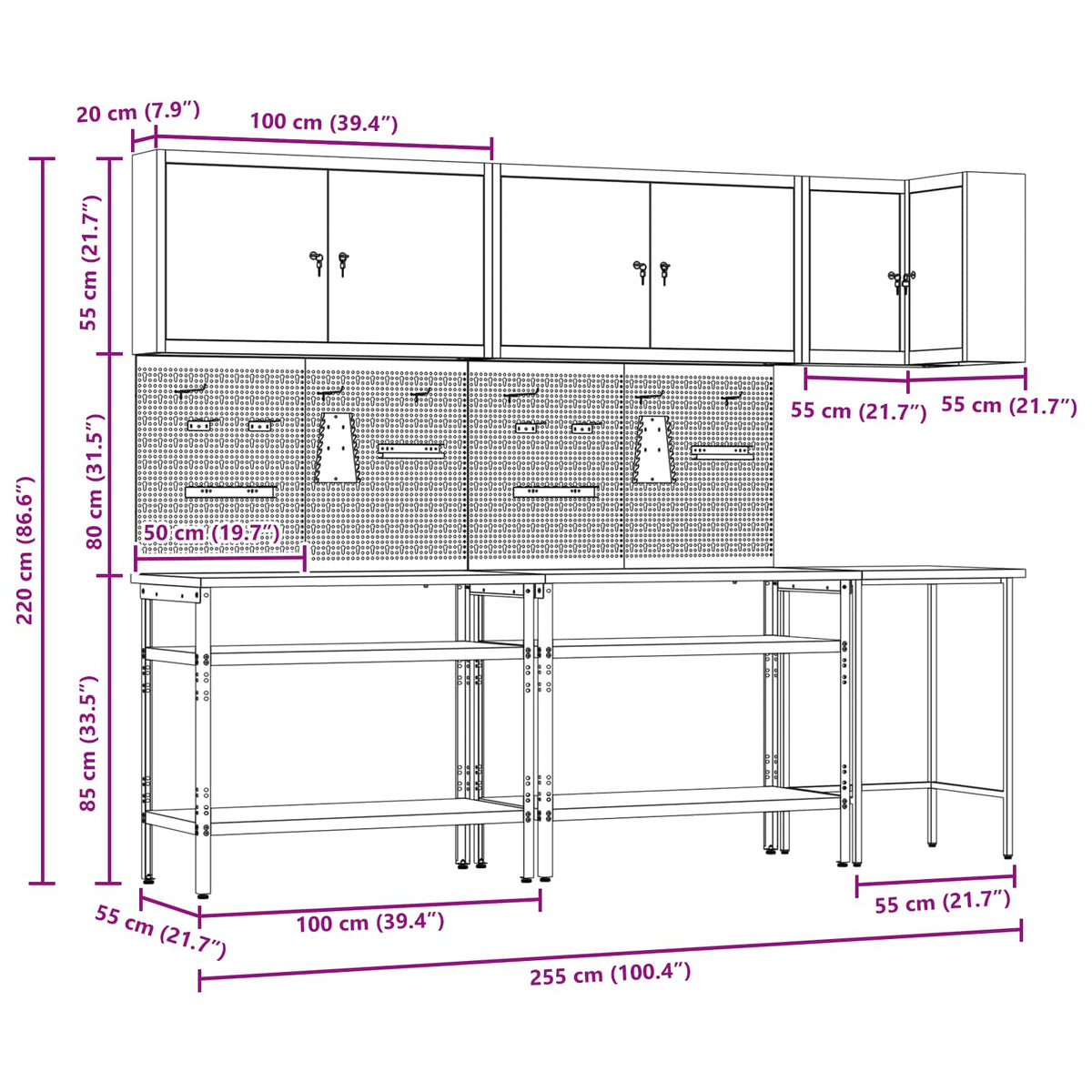 Werkkast set met plank met opslag 10 pcs Zwart en Grijs