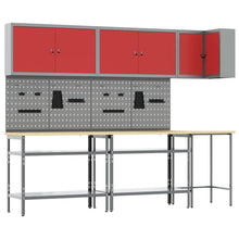 Werkkast set met plank met opslag met slot 10 pcs Rood en Grijs