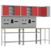 Werkbank set 255 cm rood grijs gefabriceerd hout staal