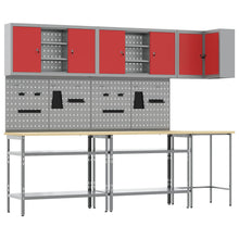 Werkkast set met plank met opslag met slot 10 pcs Rood en Grijs