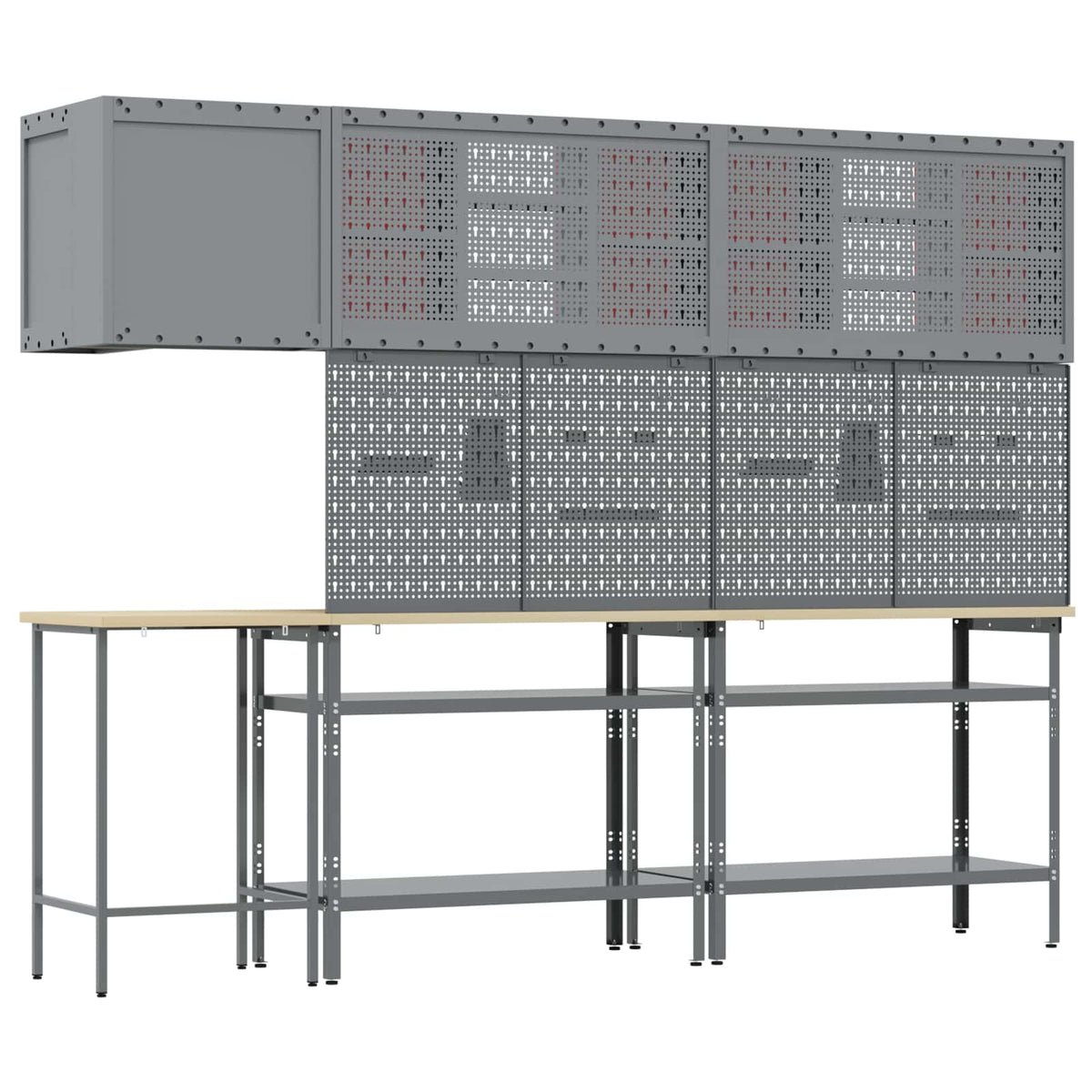 Werkkast set met plank met opslag met slot 10 pcs Rood en Grijs
