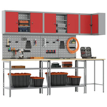 Werkkast set met plank met opslag met slot 10 pcs Rood en Grijs