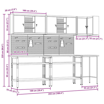 Werkkast set met plank met opslag met slot 10 pcs Rood en Grijs