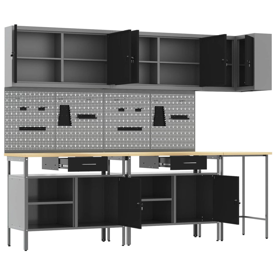 Werkkast set met lade met plank met slot 10 pcs Zwart en Grijs