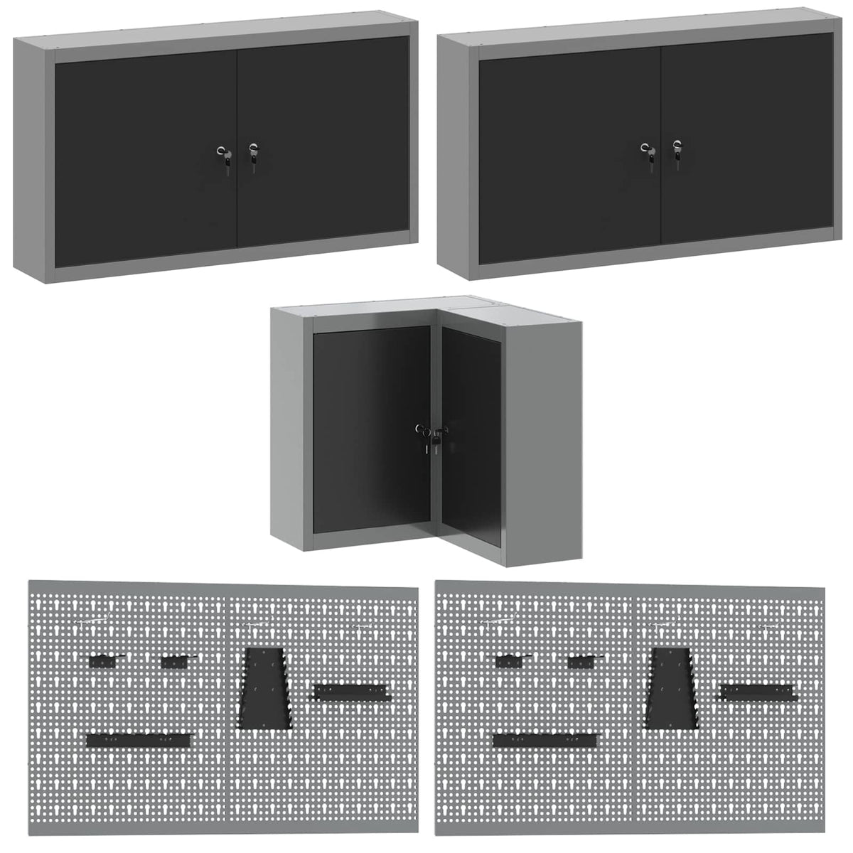 Werkkast set met lade met plank met slot 10 pcs Zwart en Grijs
