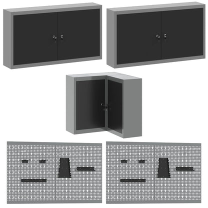 Werkkast set met lade met plank met slot 10 pcs Zwart en Grijs