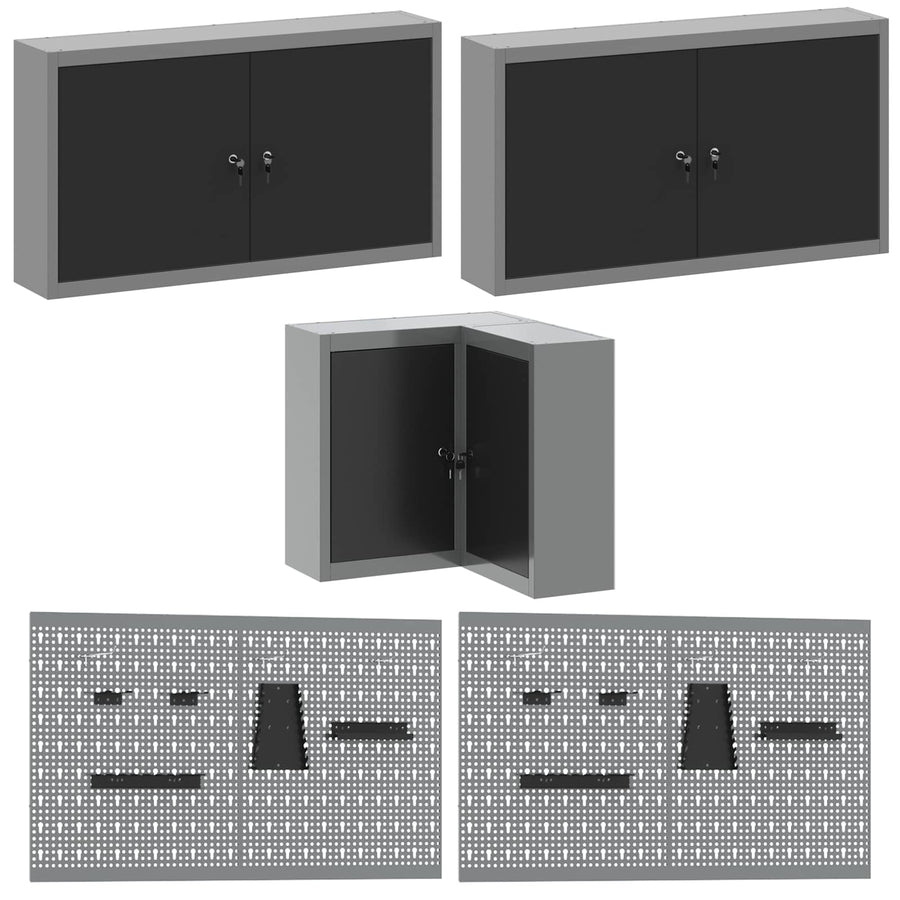 Werkkast set met lade met plank met slot 10 pcs Zwart en Grijs