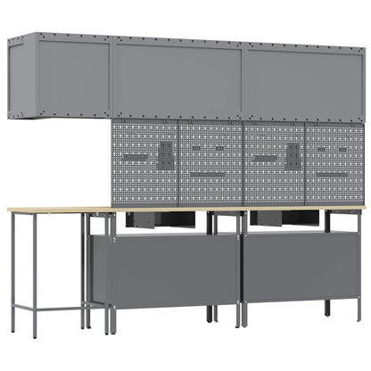 Werkkast set met lade met plank met slot 10 pcs Zwart en Grijs