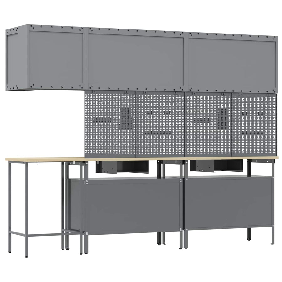 Werkkast set met lade met plank met slot 10 pcs Zwart en Grijs
