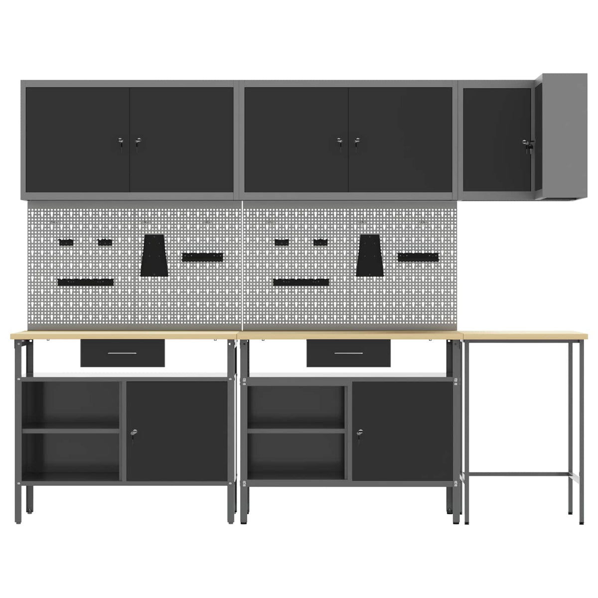 Werkkast set met lade met plank met slot 10 pcs Zwart en Grijs