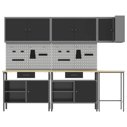 Werkkast set met lade met plank met slot 10 pcs Zwart en Grijs