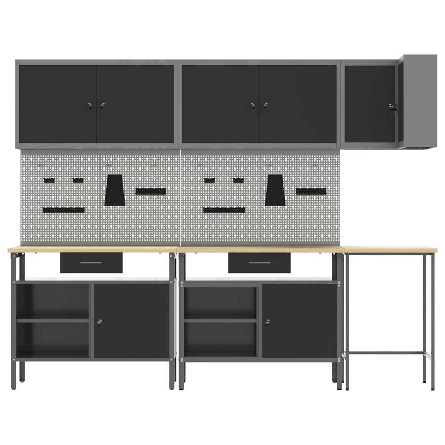 Werkkast set met lade met plank met slot 10 pcs Zwart en Grijs