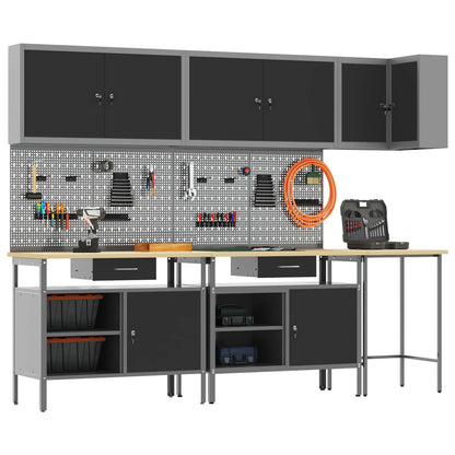 Werkkast set met lade met plank met slot 10 pcs Zwart en Grijs