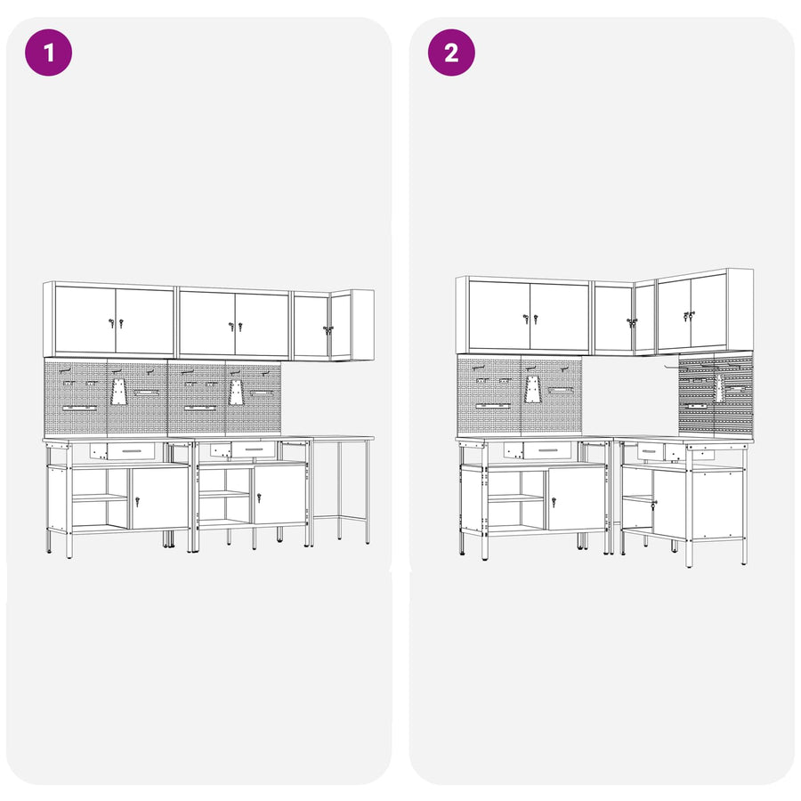 Werkkast set met lade met plank met slot 10 pcs Zwart en Grijs