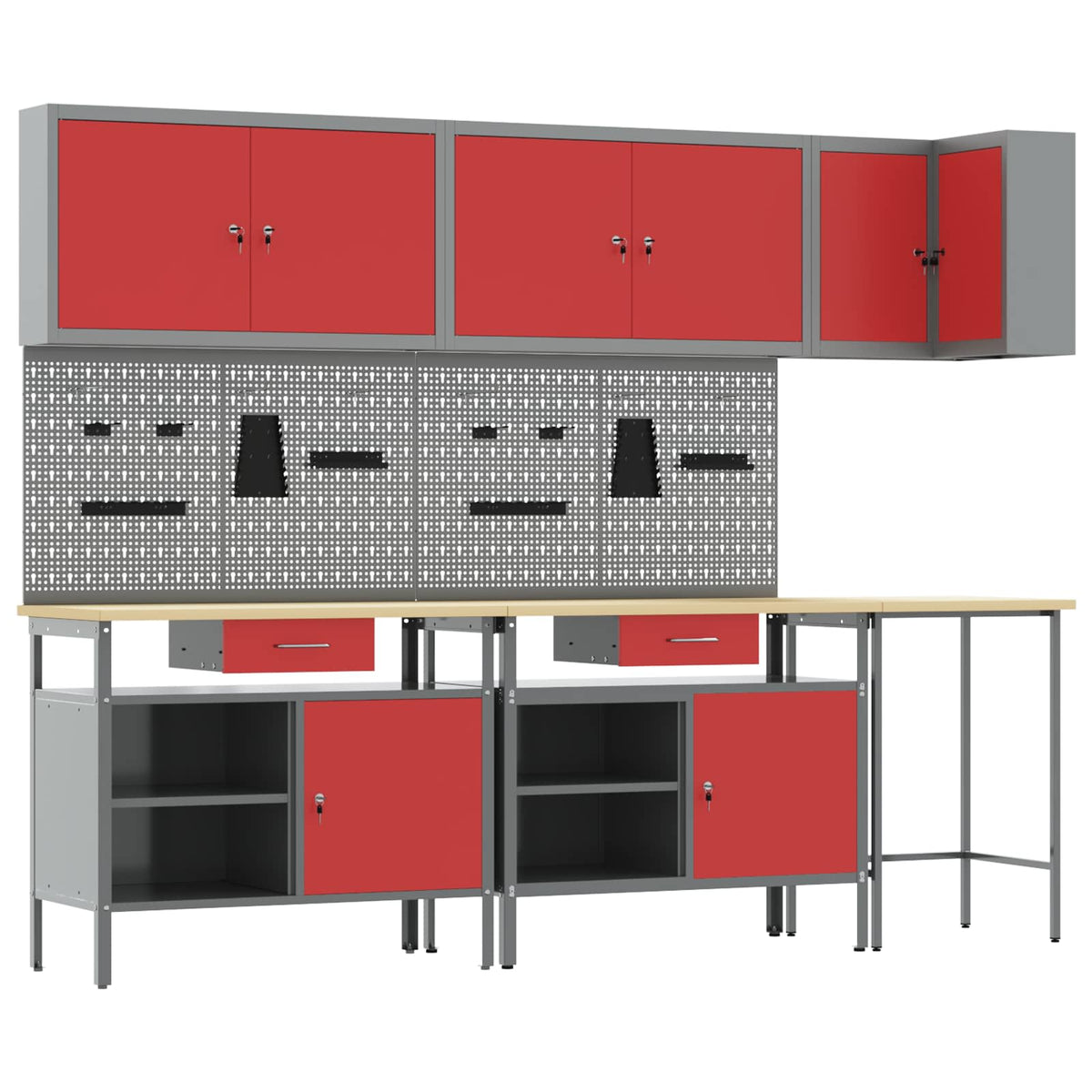 Werkkast set met lade met plank met opslag 10 pcs Rood en Grijs
