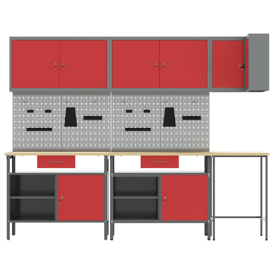 Werkkast set met lade met plank met opslag 10 pcs Rood en Grijs