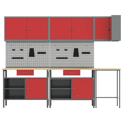 Werkkast set met lade met plank met opslag 10 pcs Rood en Grijs