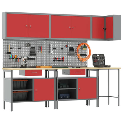 Werkkast set met lade met plank met opslag 10 pcs Rood en Grijs