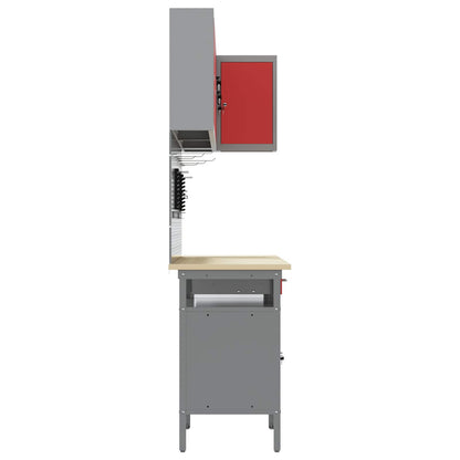 Werkkast set met lade met plank met opslag 10 pcs Rood en Grijs