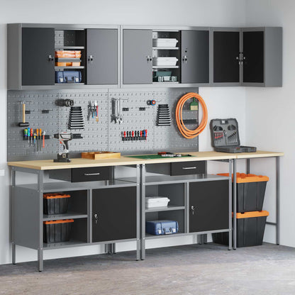 Werkkast set met lade met plank met slot 10 pcs Zwart en Grijs