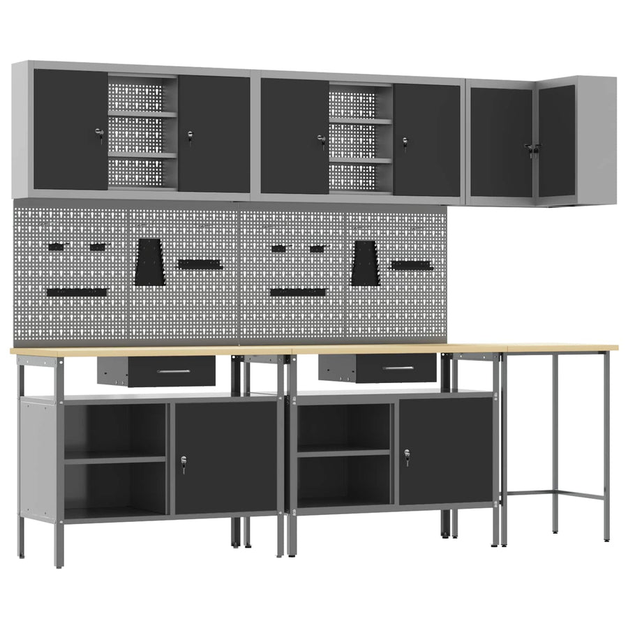 Werkkast set met lade met plank met slot 10 pcs Zwart en Grijs