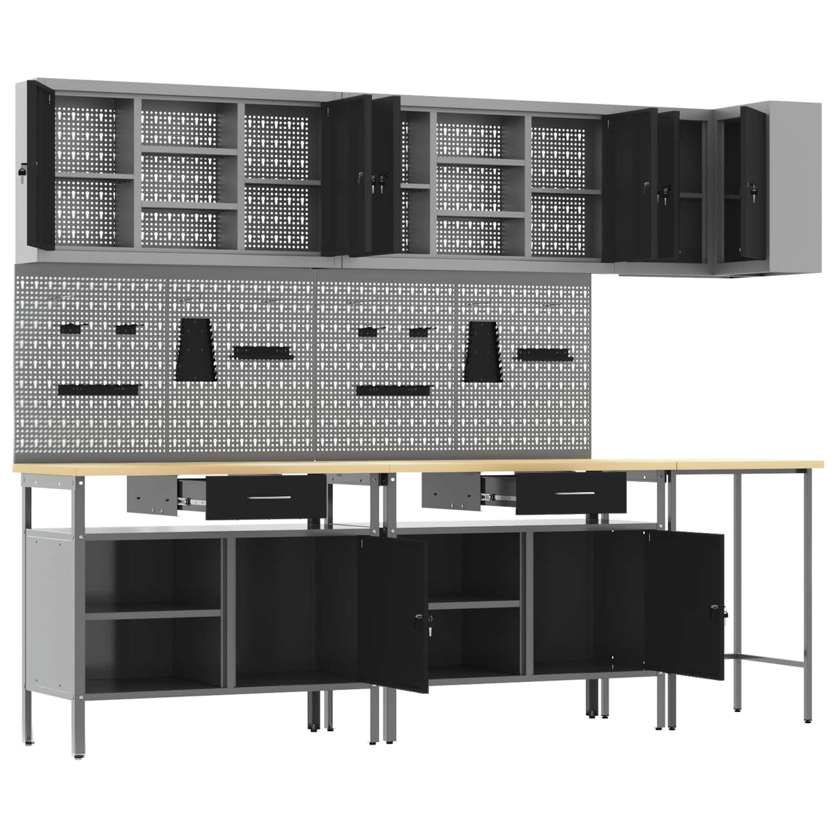Werkkast set met lade met plank met slot 10 pcs Zwart en Grijs