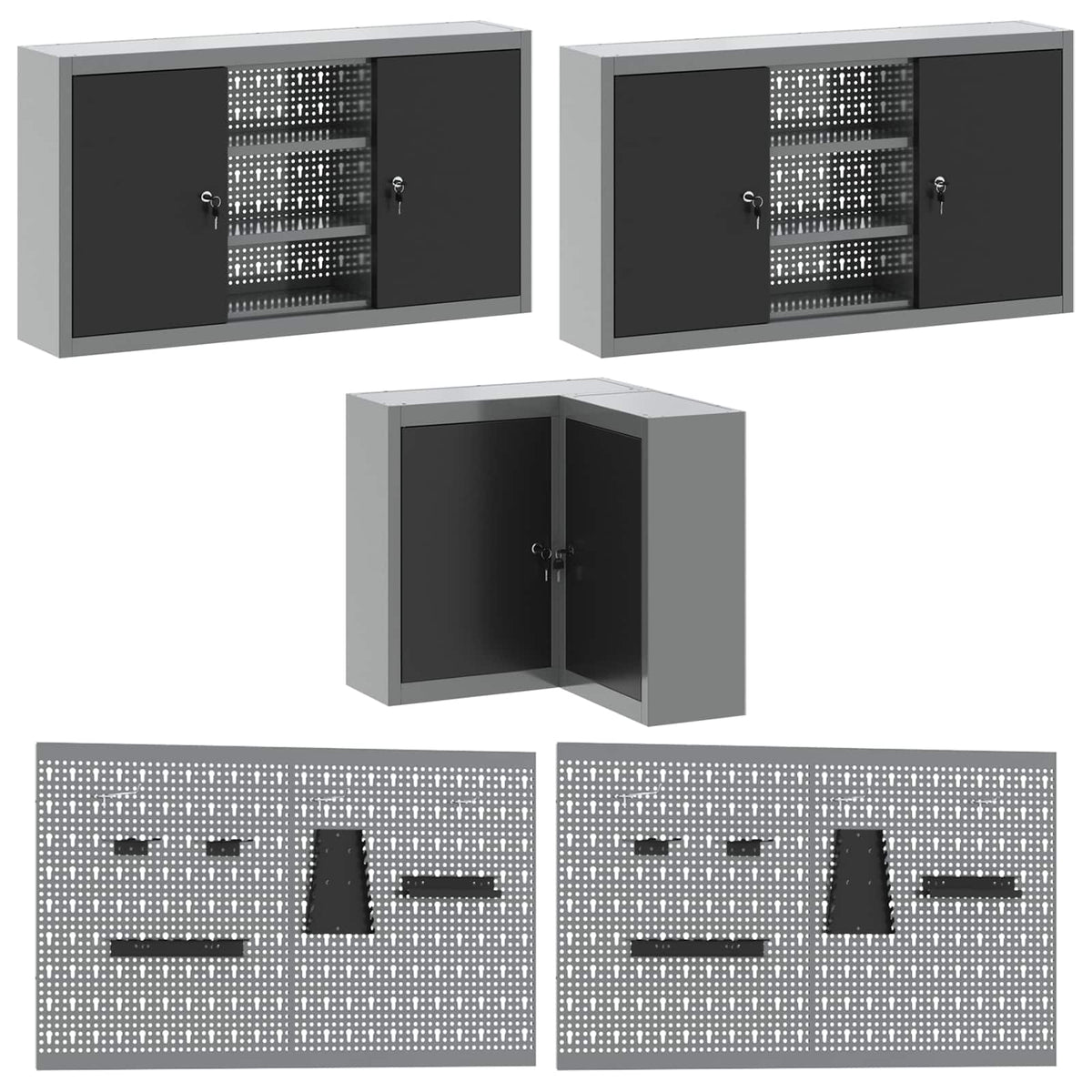 Werkkast set met lade met plank met slot 10 pcs Zwart en Grijs