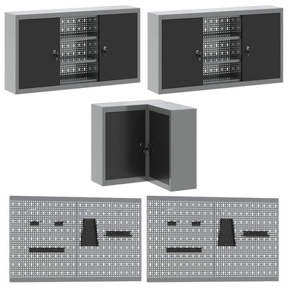 Werkkast set met lade met plank met slot 10 pcs Zwart en Grijs