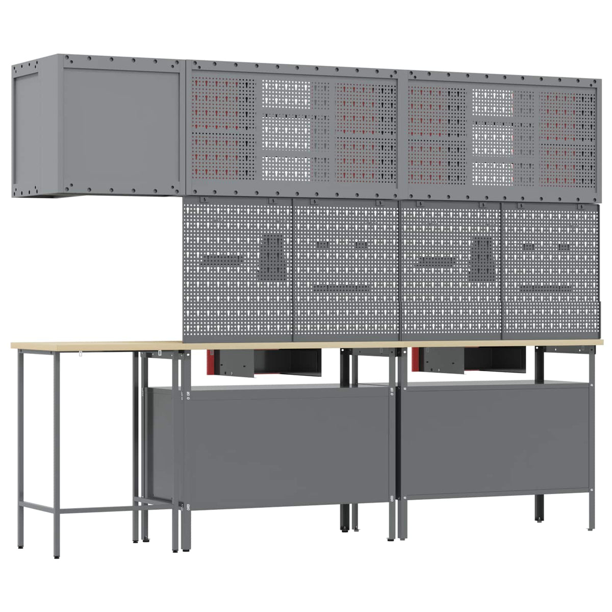 Werkkast set met lade met plank met opslag 10 pcs Rood en Grijs
