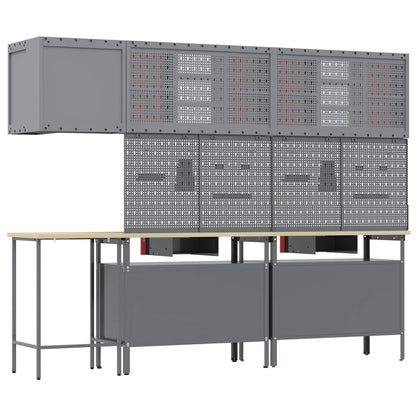 Werkkast set met lade met plank met opslag 10 pcs Rood en Grijs