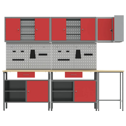 Werkkast set met lade met plank met opslag 10 pcs Rood en Grijs