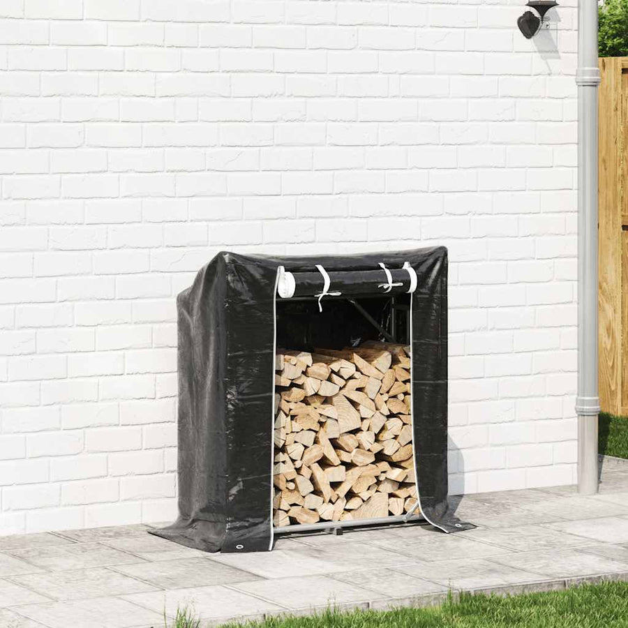 Haardhoutrek met regenhoes 100,5x40,5x110,5 cm staal