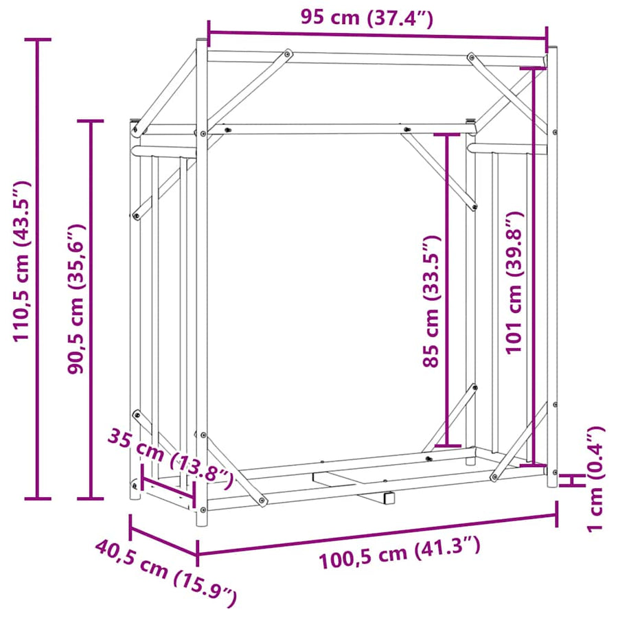 Haardhoutrek met regenhoes 100,5x40,5x110,5 cm staal