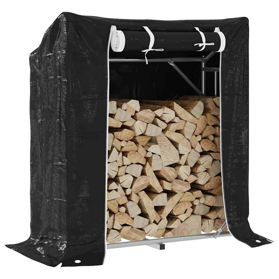 Haardhoutrek met regenhoes 100,5x40,5x110,5 cm staal