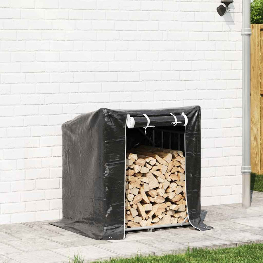 Haardhoutrek met regenhoes 100,5x80,5x110,5 cm staal