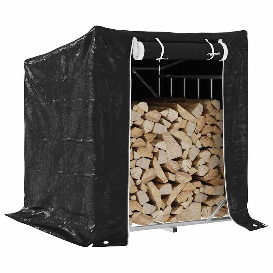 Haardhoutrek met regenhoes 100,5x80,5x110,5 cm staal