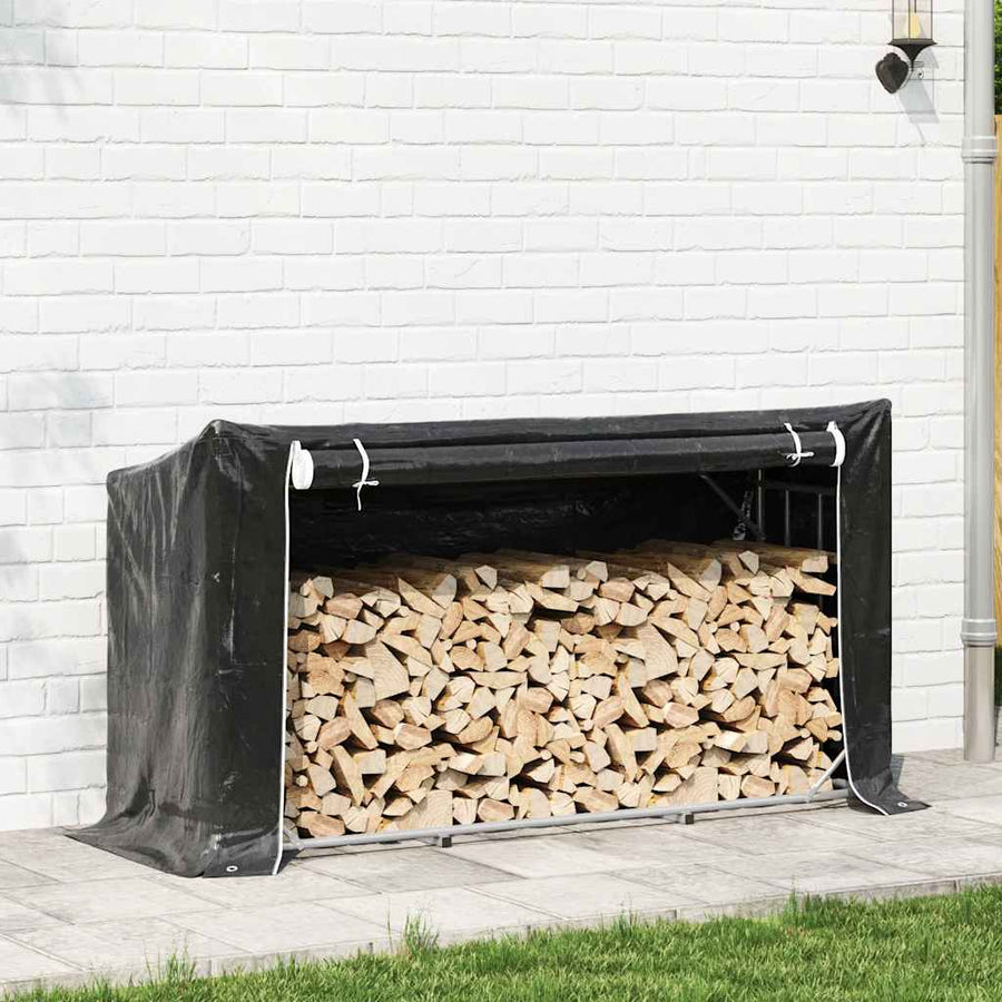 Haardhoutrek Met Regenhoes 200,5X60,5X110,5 Cm Staal 200.5 x 60.5 x 110.5 cm