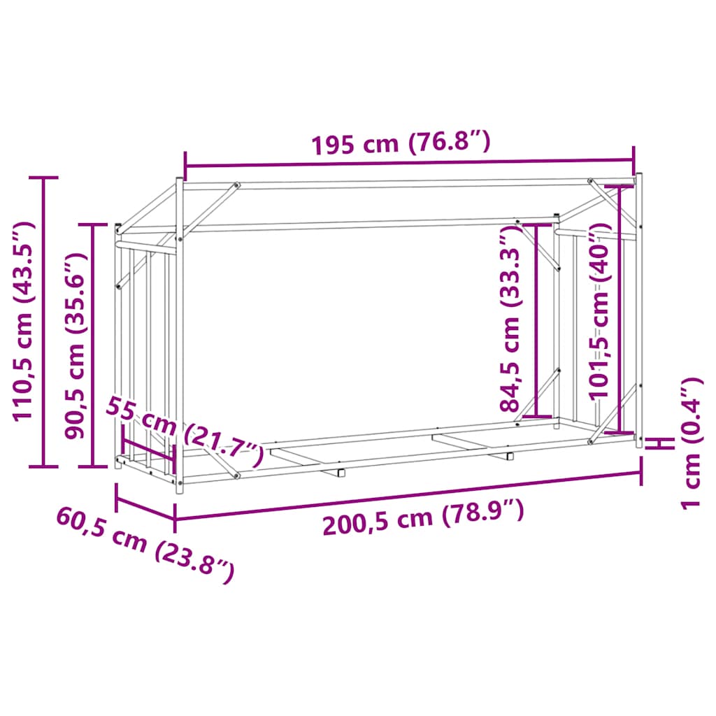 Haardhoutrek Met Regenhoes 200,5X60,5X110,5 Cm Staal 200.5 x 60.5 x 110.5 cm