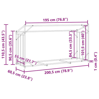 Haardhoutrek Met Regenhoes 200,5X60,5X110,5 Cm Staal 200.5 x 60.5 x 110.5 cm