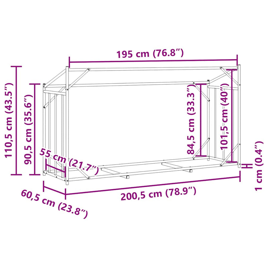 Haardhoutrek Met Regenhoes 200,5X60,5X110,5 Cm Staal 200.5 x 60.5 x 110.5 cm