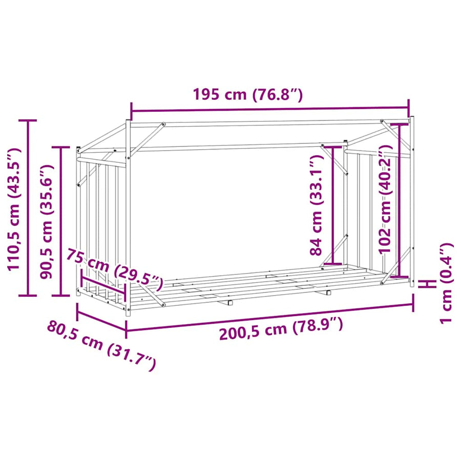 Haardhoutrek Met Regenhoes 200,5X80,5X110,5 Cm Staal 200.5 x 80.5 x 110.5 cm