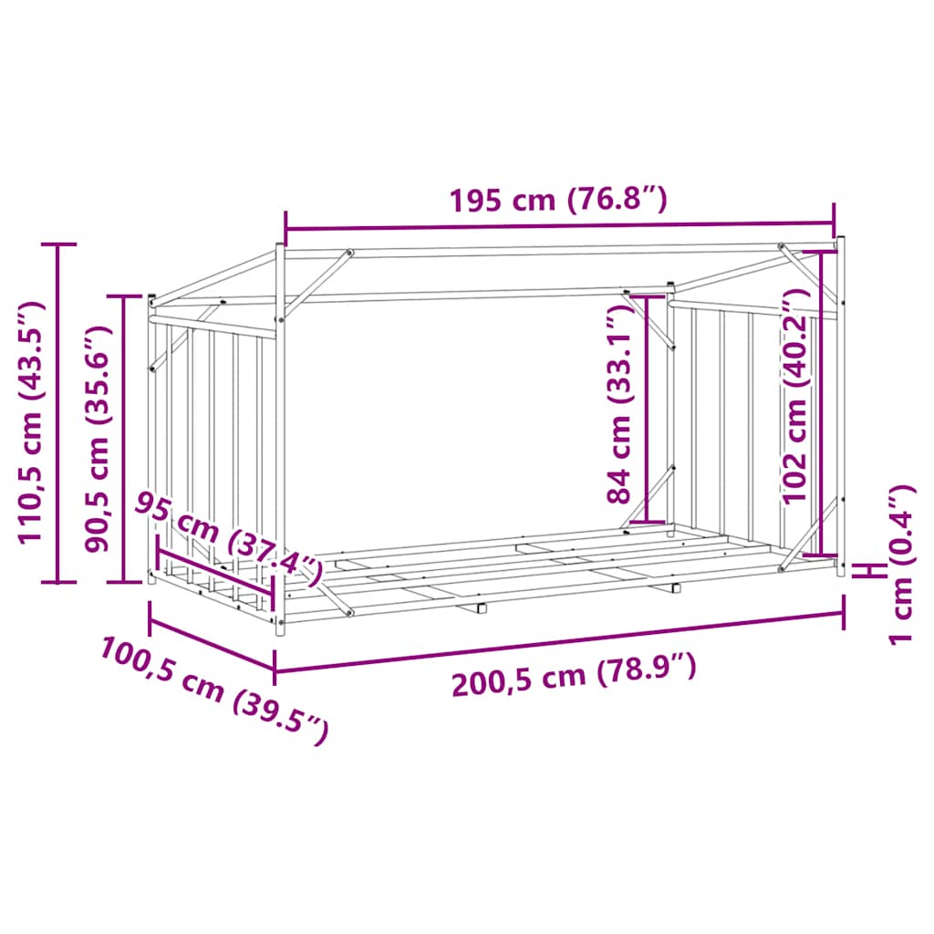 Haardhoutrek Met Regenhoes 200,5X100,5X110,5 Cm Staal 200.5 x 100.5 x 110.5 cm